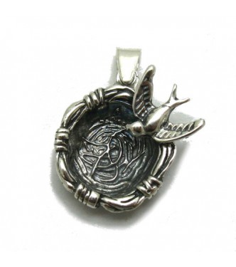 PE001261 Sterling silver pendant Solid 925 Nest and Bird Empress